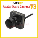 FPV camera module with black cylindrical lens and attached cable