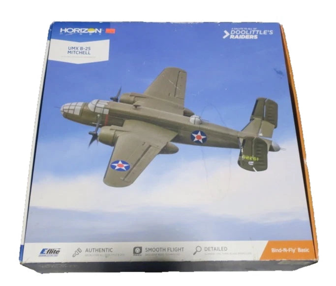 Scale electric RC airplane box with olive military aircraft illustration