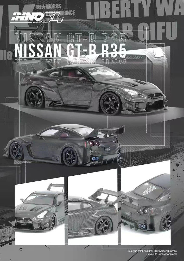 Black alloy GT-R R35 die-cast model car collectible with front splitter and rear wing