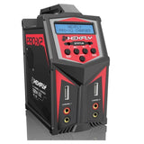 HEXFLY PRO X2 dual-port battery charger with LCD status screen and two charging ports