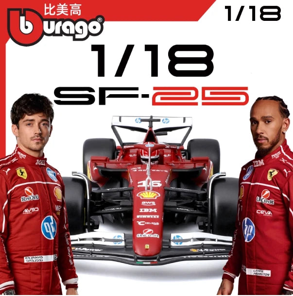 BBURAGO 1:18 Ferrari 2025 F1 SF25 Model Car Charles Leclerc 44 Lewis Hamilton