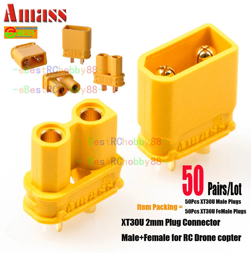 50Pairs/Lot Original Amass XT30U 2mm Plug Connector Male+Female for Drone copter