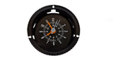 High-profile battery rally clock with black circular housing and dial with numbered markers