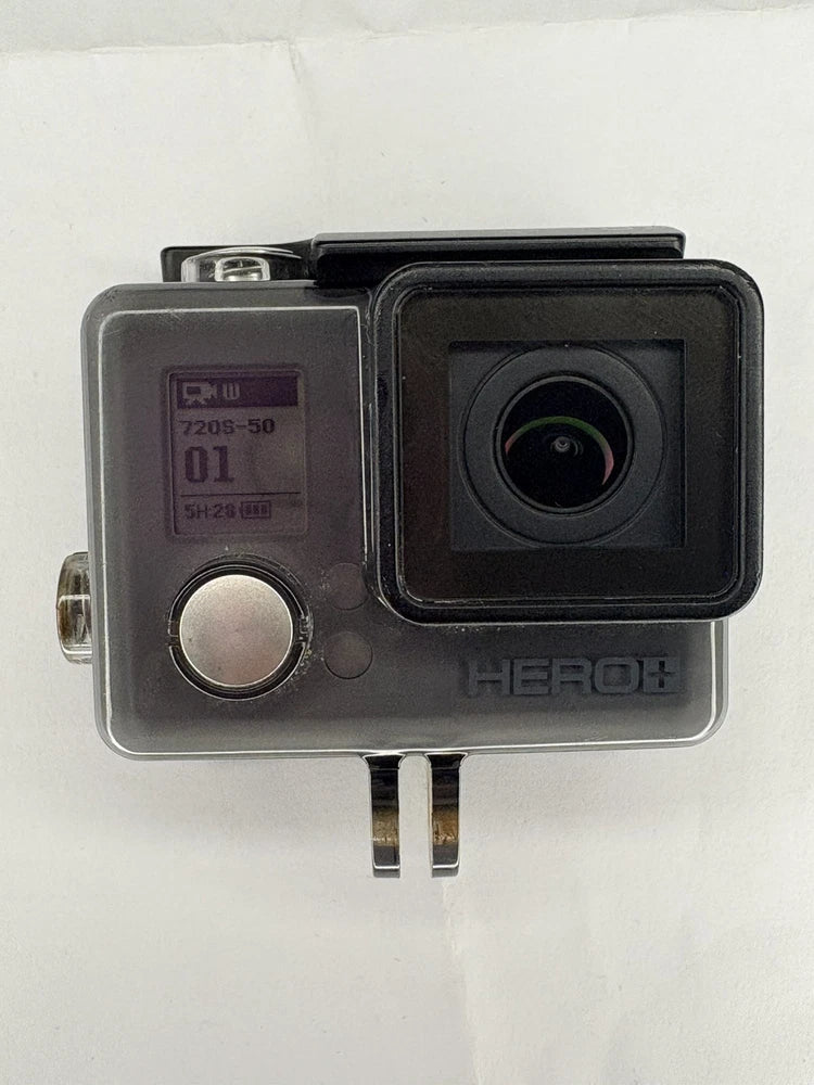 GoPro HERO+ Black action camera with front lens and touchscreen housing