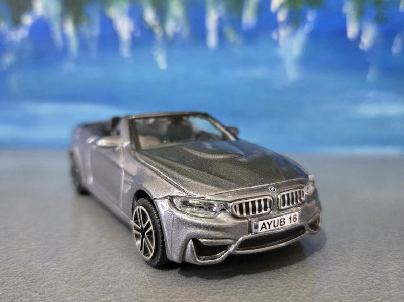 Grey BMW M4 Cabriolet 1:43 Toy Car Model w/ Personalised Plates | Gift | Boxed