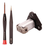 Metal front hinge axis shaft with mounting bracket and screw holes