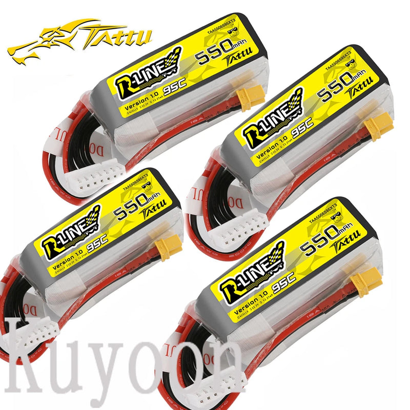 4X Tattu 6S Lipo Battery R-Line 550mAh 95C 22.2V XT30 For FPV Racing Quadcopter
