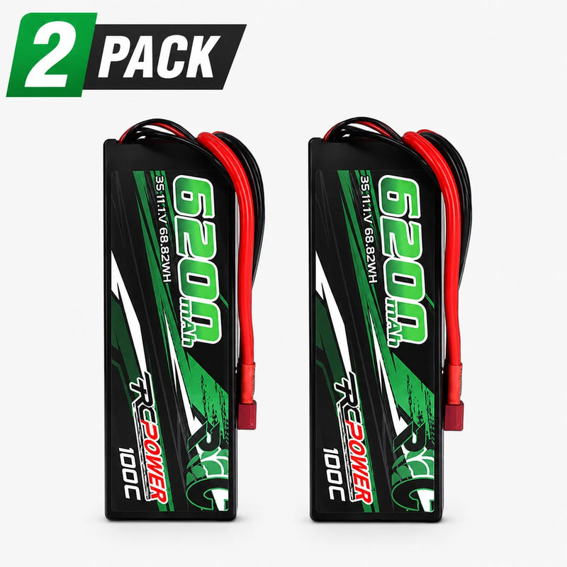 RCPower 11.1V 6200mAh 3S 100C LiPo Battery with T Plug ¡ª 2 Pack Battery