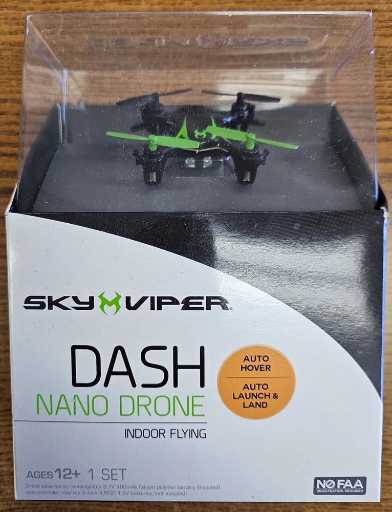 SKY VIPER indoor nano drone in box, green propellers visible