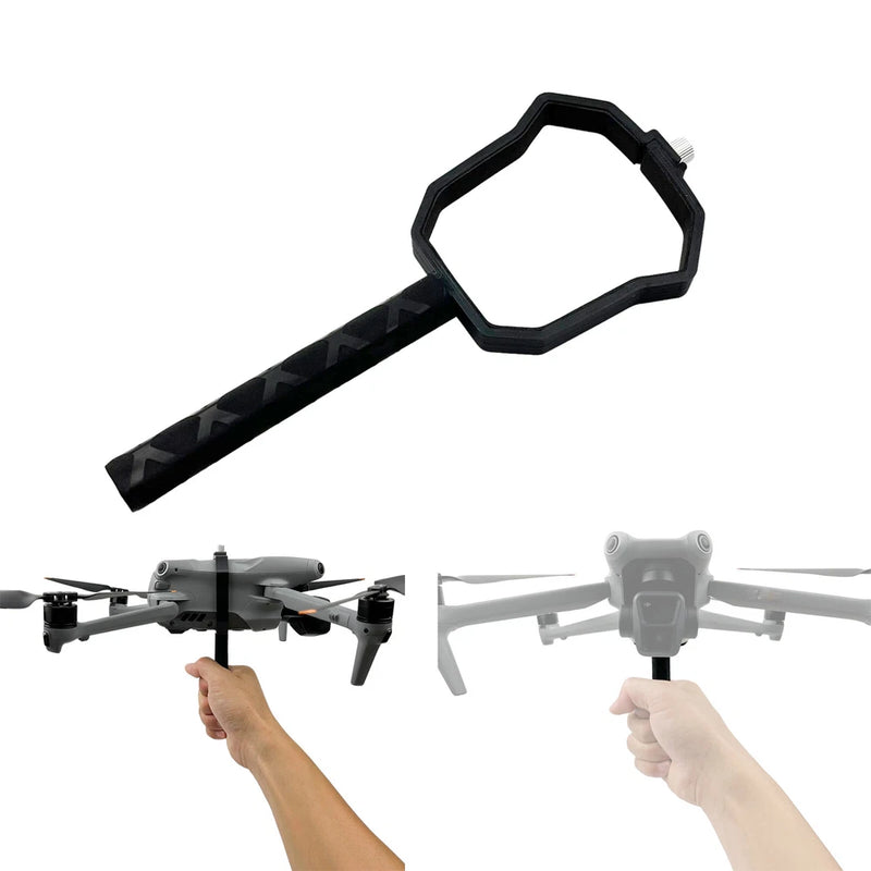 Handheld drone lens mounting bracket with octagonal grip and support arm