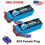 Blue 22.2V 6S graphene LiPo RC battery pack with EC5 female plug, two-pack