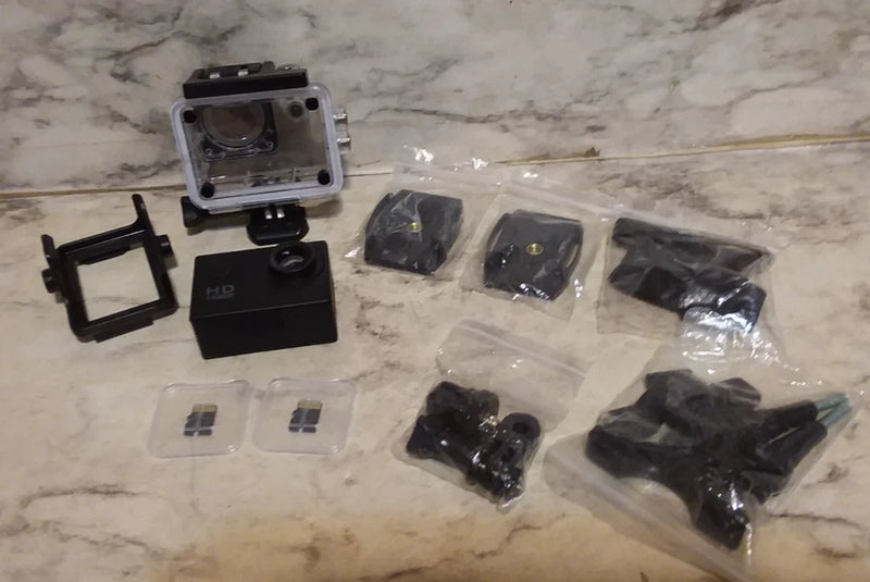 HD 1080P Action Cam Video Camera & 2 8GB SD & GoPro Waterproof Case, Accessories