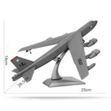 Gray 1:200 B-52 scale airplane model with landing gear and metal display stand