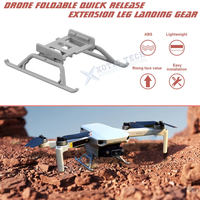 Gray quick-release drone landing gear leg riser with foldable legs