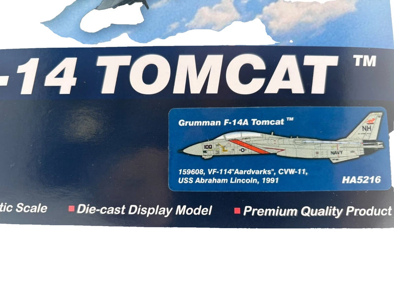 F-14 Tomcat die-cast display model box, Grumman F-14A marking label