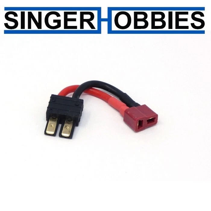 Deans-to-TRX wired battery adapter cable, red and black leads with 2-pin Deans plug.