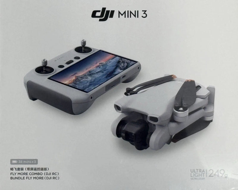 DJI Mini 3 camera drone with remote controller and built-in screen