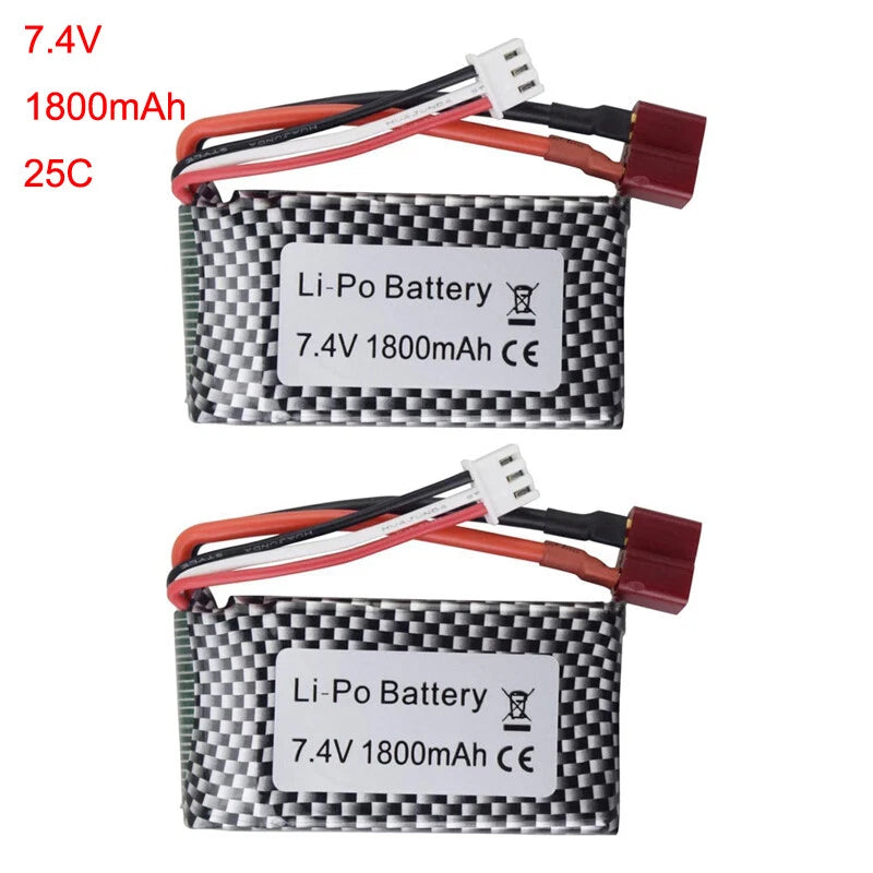 2Pcs 7.4V 1800mAh 25C Li-po Battery T Plug for WLTOYS A959-B A969-B K929-B144001