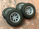 1/24 Scale:  18-Inch Fuel Tech Wheels W/ Mud Tires; Jeep, Resin 1/25