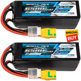 NHX Muscle Pack 6S 22.2V 6500mAh 100C Lipo Battery (2) w/ XT90 Connector Battery