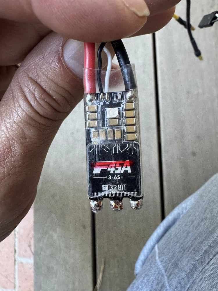T-MOTOR F45A 3-6S BLHeli_32 32-bit ESC circuit board with wiring pads and connectors