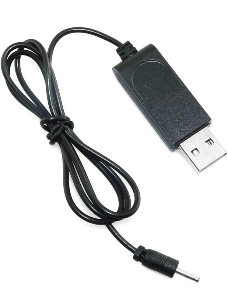 USB charging cable with black wire and barrel plug for lithium battery charger