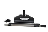 Battery-powered power nozzle with black base, extension wand, and charger