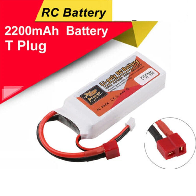 7.4V 2200mAh 35C 2S Lipo Battery T Plug  Deans Plug For RC Drone Car  Airplane