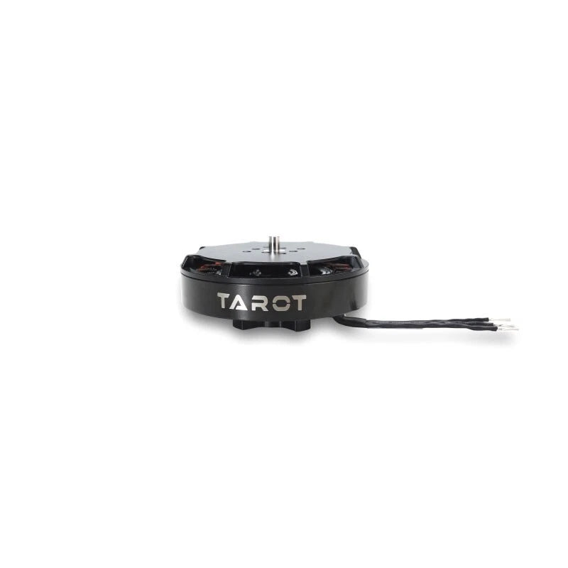 Tarot brushless drone motor with shaft, black housing, and attached wire leads