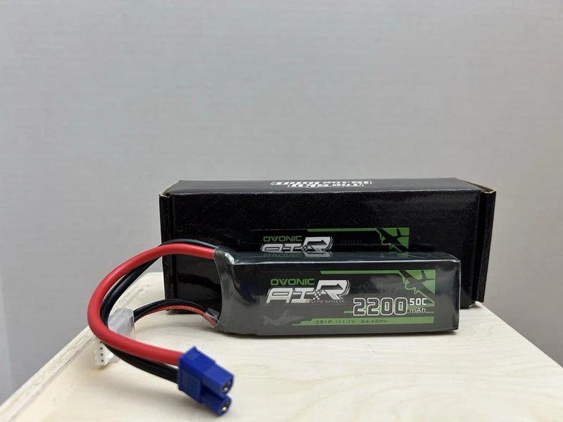 RC LiPo battery pack with red/black leads and blue balance connector, Air 2200mAh