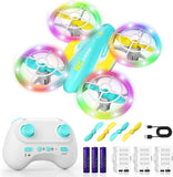 Kids LED RC drone, blue and yellow, glowing rotors with controller