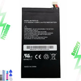 Black Li-ion tablet replacement battery with warning label and connector pins