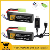 2Pcs 11.1V 1400mAh 30C LiPo Battery with Mini Tamiya Plug +USB cable for Airsoft