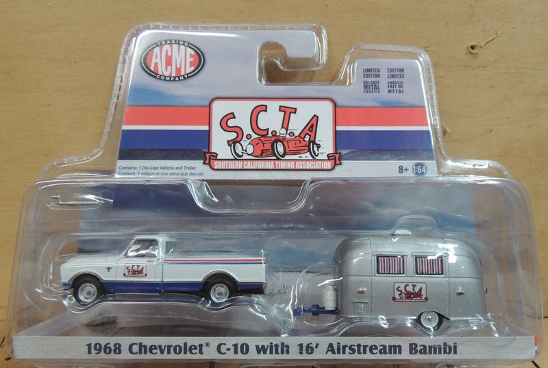 WHITE 68 CHEVY TRUCK W/AIRSTREAM TRAILER GREENLIGHT/ACME 1:64 DIECAST MODELS