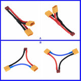 XT90 parallel harness wire with T-plug connectors, red/black leads for RC battery FPV