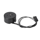 Black brushless motor with mounting base and wiring harness with connector