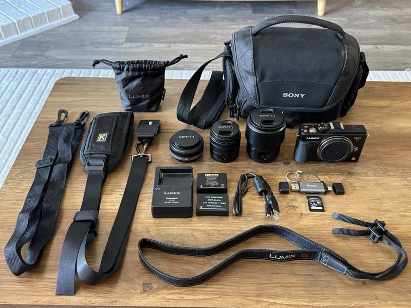 Panasonic LUMIX GX1 Camera Bundle w/ 20mm, 14-42, 45-150 Lenses, Bag & Extras