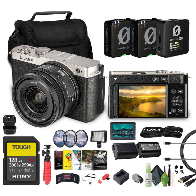 Panasonic Lumix S9Camera with 18-40mm f/4.5-6.3 Lens(Silver), 128GBMemory Card