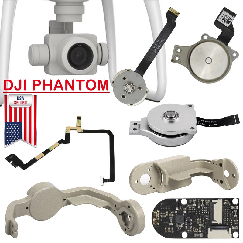 Gimbal motor bracket with ESC circuit board, flex cables, and mounting hardware