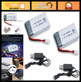 Rechargeable 3.7V 650mAh Drone Lipo Battery 2-Pack with Chargers for Quadcopter Battery