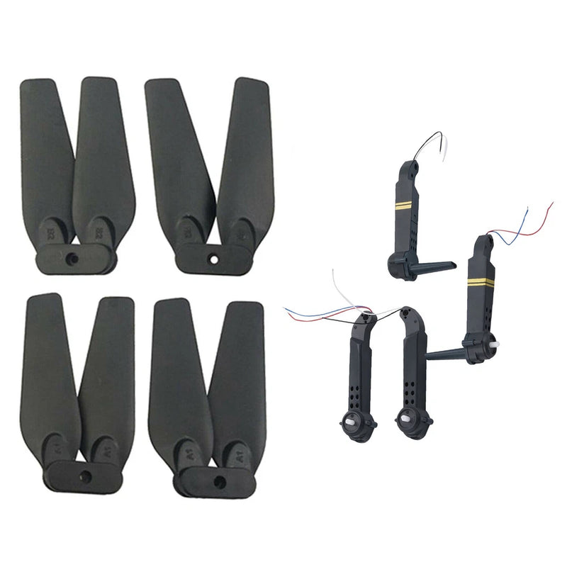 RC drone motor arms with attached dark propeller blades, set of four