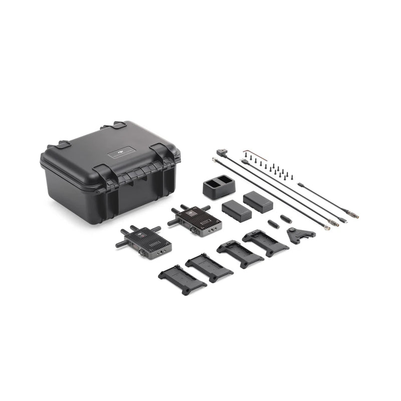 DJI Transmission kit with black hard case, module units, cables, and antenna parts