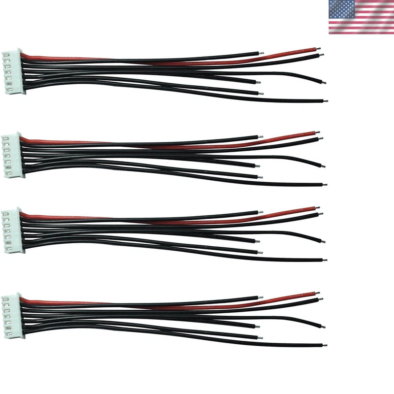 10-pack JST male plug battery cable connectors with black silicone wires, 6-pin