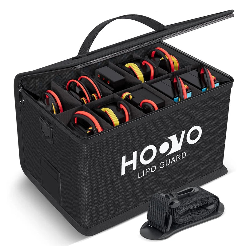 HOOVO LiPo Battery Bag 10.6" x 6.7" x 6.7" Black Fireproof 10 Compartments Battery