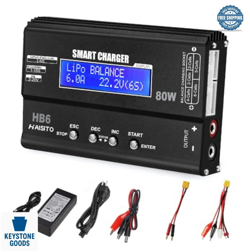 RC Battery Balance Charger 80W 6A LiPo Li-ion LiFe NiMH NiCd 1-6S LCD Screen Battery
