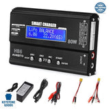 Black LCD battery balance charger with control buttons and output ports