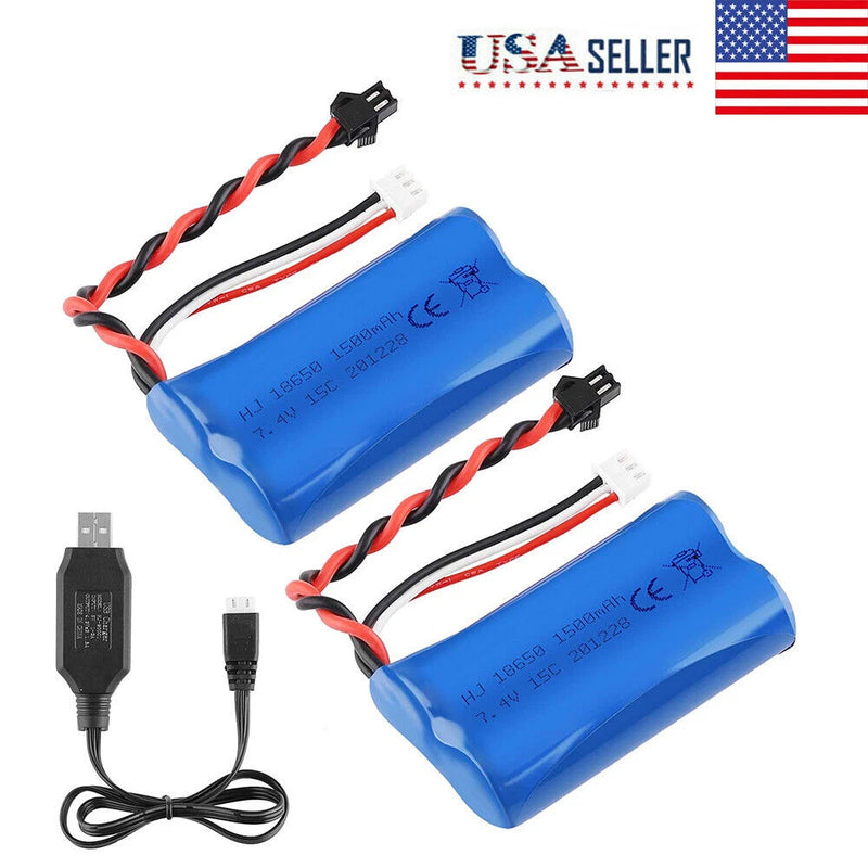 2Packs 2S 1500mah Li-ion Battery 7.4V 15C SM Plug Battery USB for RC Car RC Boat