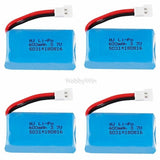 Set of four 600mAh 3.7V Li-Po RC quadcopter batteries with red/black wires and XH2.54 plugs