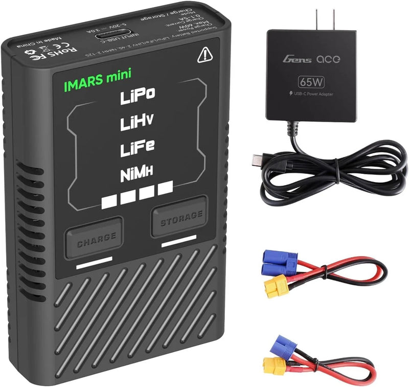 GensAce Imars Mini Lipo Battery Charger 65W Type-C PD Adapter For LiPo/Life 2-4S Battery