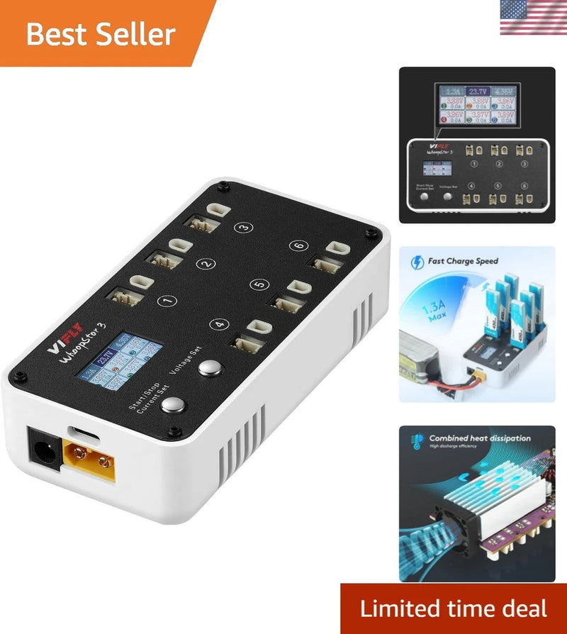 WhoopStor V3 6 Ports 1S LiPo Battery Storage Charger and Discharger with LCD ... Battery